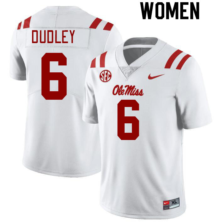 Women #6 TJ Dudley Ole Miss Rebels College Football Jerseys Stitched-White